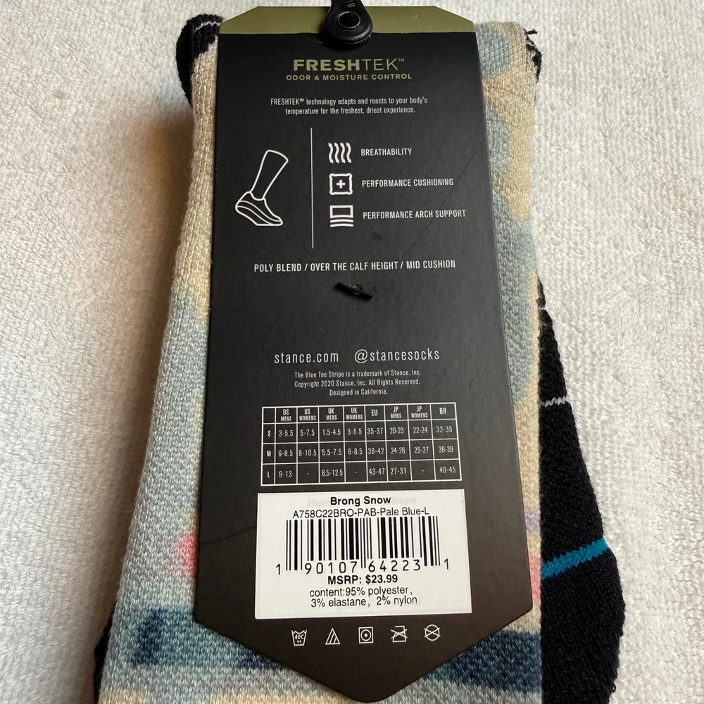 Stance Mens Brong Snow Mid Cushion Snow Ski OTC Socks Multicolor Blue Large 9-13